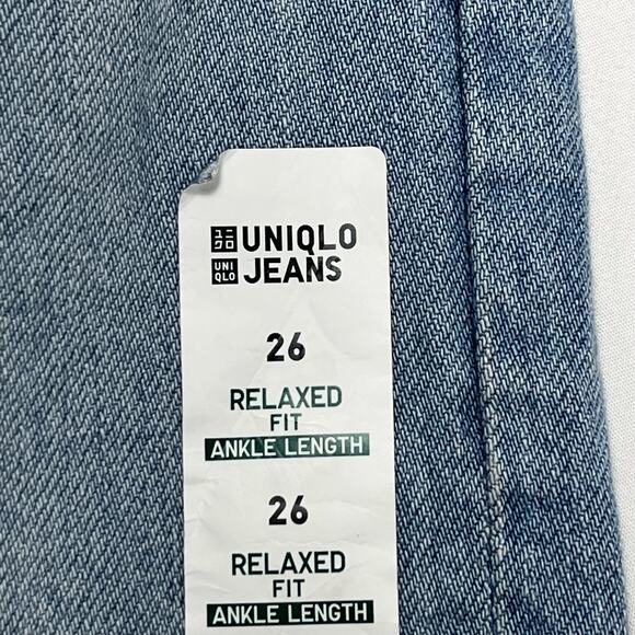 Uniqlo Relaxed Ankle Jeans Sz 26 High Rise Light Wash Distressed Rigid Denim - Picture 5 of 10